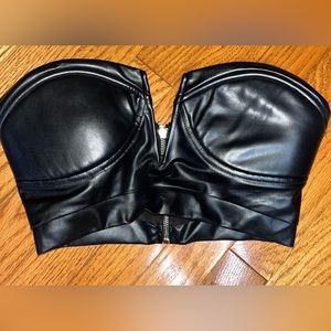 Black Leather tube top with v cutout